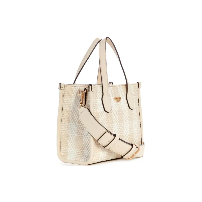 GUESS Faux Leather Tote Bag Shopping Bag Shoulder Bag Crossbody Bag Handbag Mini Women's Gray White-1