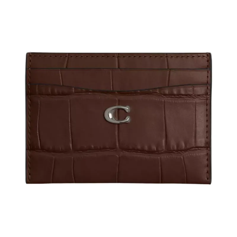 COACH Card Case Crocodile Embossed Leather Card Holder Mini Women's Silver & Maple-0