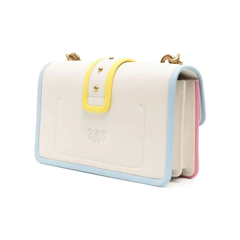 PINKO LOVE Series Leather Crossbody Bag, Shoulder Bag Women's White & Antique Gold-1