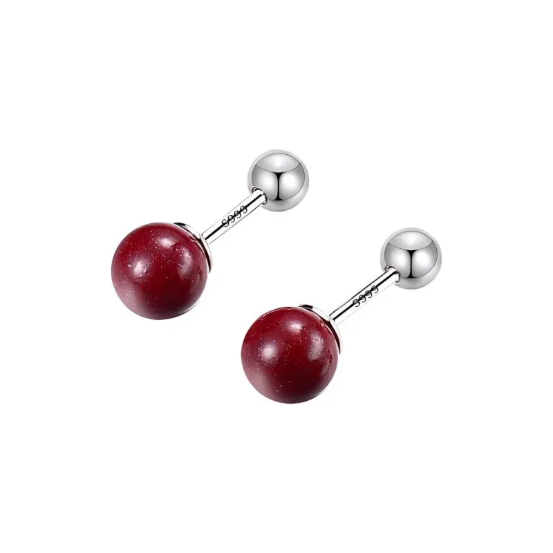 GIMK Reconstructed Cinnabar Jade Stud Earrings Women's-0