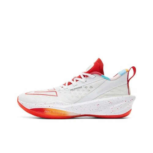 PEAK Basketball Shoes Men Low-Top All White/Large Red