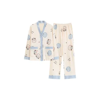 Sleep Students Dormitory Home Outerwear-Ready Loungewear Cardigan Casual Versatile Women's Sky Blue