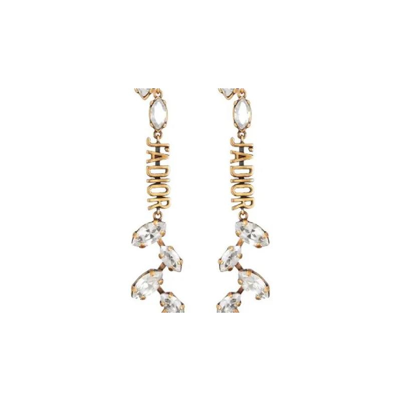 DIOR Faux Crystal Metal Earrings Women's Gold-1