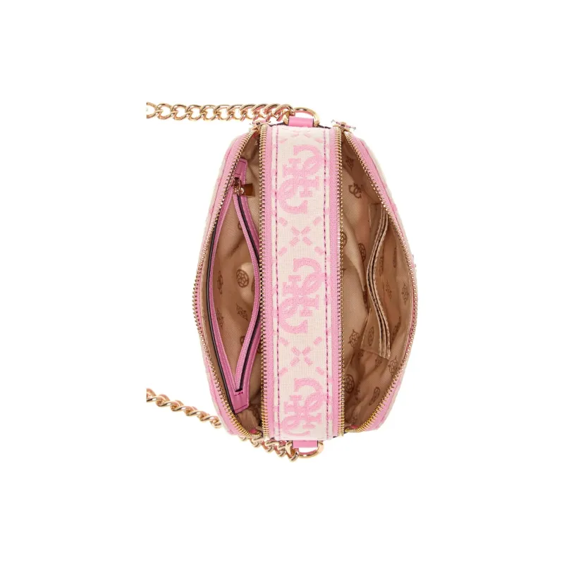 GUESS Fabric With Faux Leather Camera Bag Shoulder Bag Crossbody Bag Women's Pink-3
