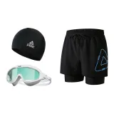 Black Blue+White/Mint Green Swim Goggles+Swimming Cap-Three-Piece Set