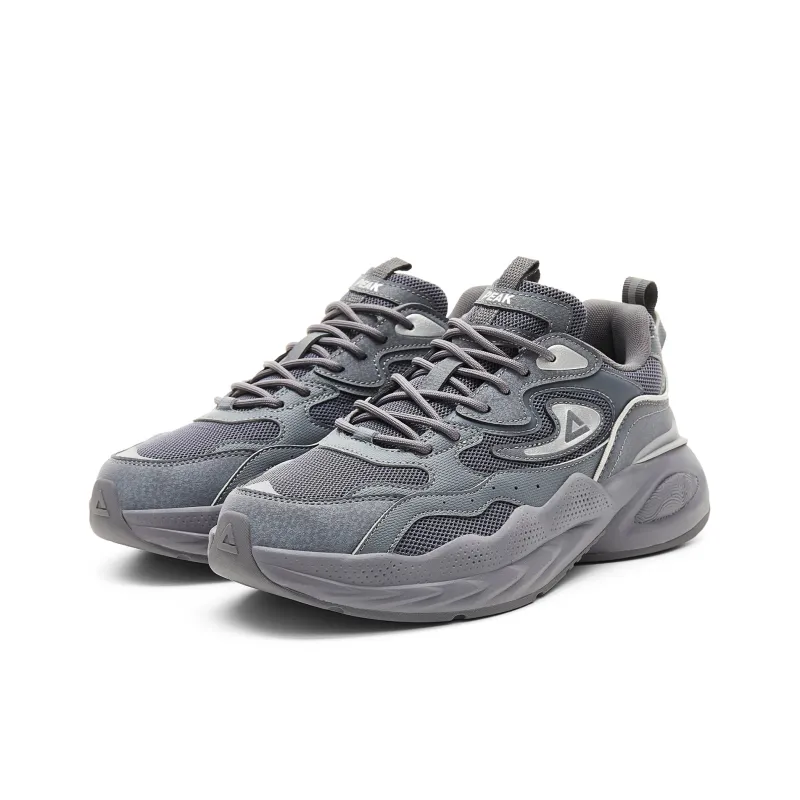 PEAK Taichi Puffy Shoes Cushioning Rebound Height Increasing Slip Resistant Low Top Casual Shoes Men's Paloma Gray-2