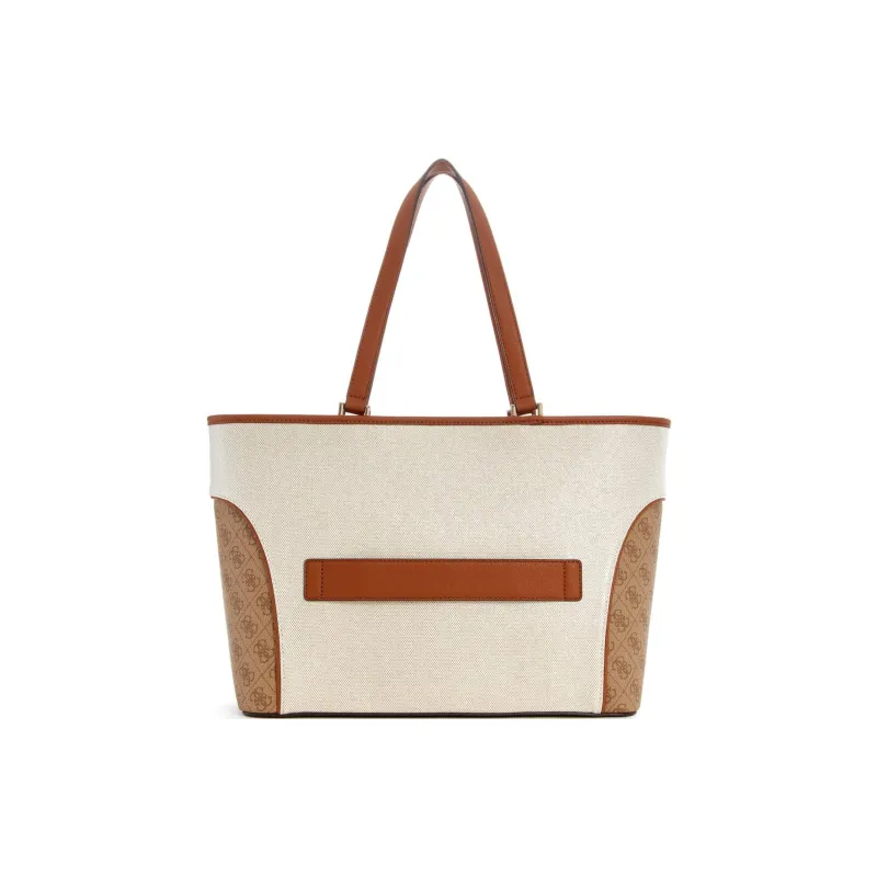 GUESS Artificial Leather With Canvas Canvas Bag Tote Bag Shopping Bag Handbag Women's White & Brown-2