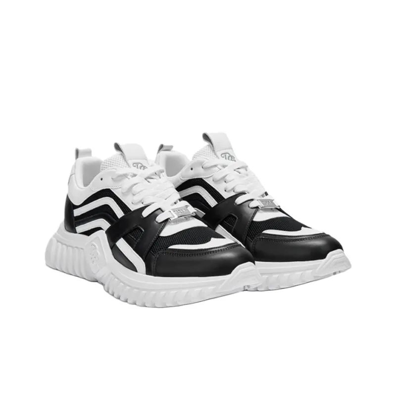 DEGAIA Low Top Casual Shoes Men's Black White, Black-6