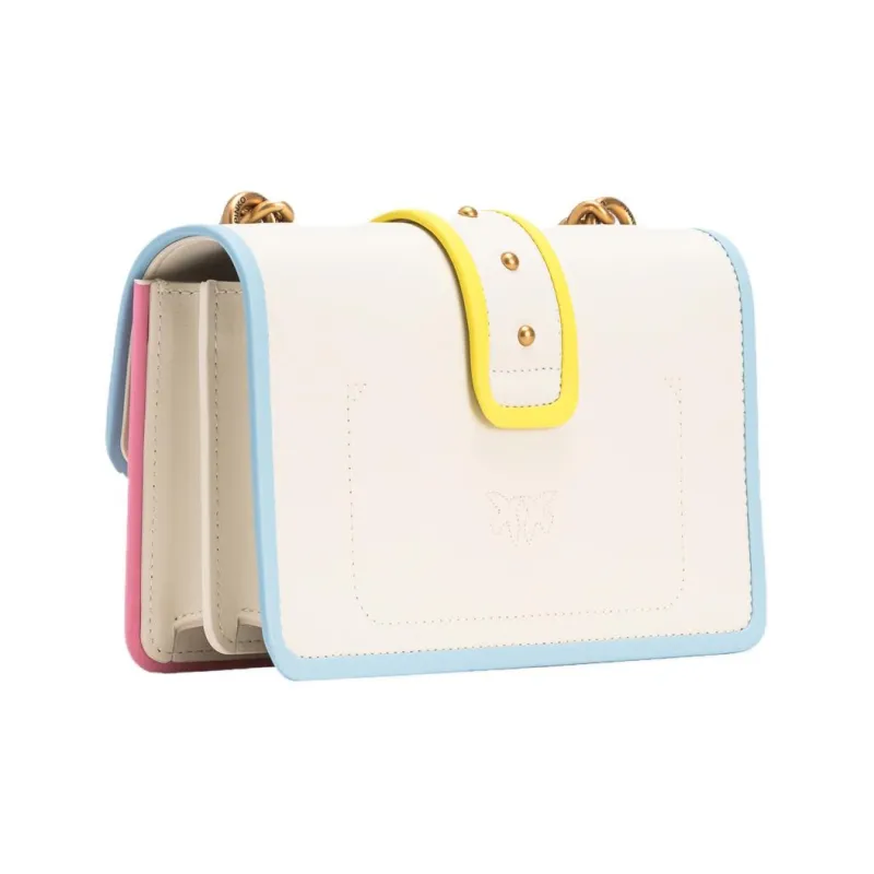 PINKO LOVE Series Leather Crossbody Bag, Shoulder Bag Women's White & Antique Gold-3