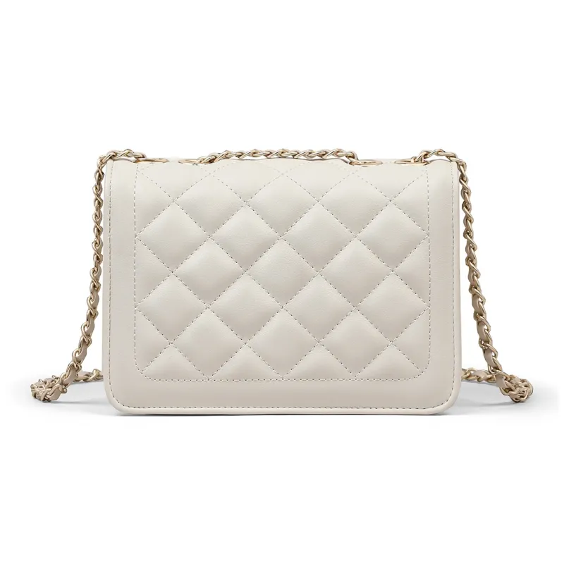 COMELY Cow Leather With Synthetic Leather Small Square Bag Shoulder Bag Women's Milkshake White-3