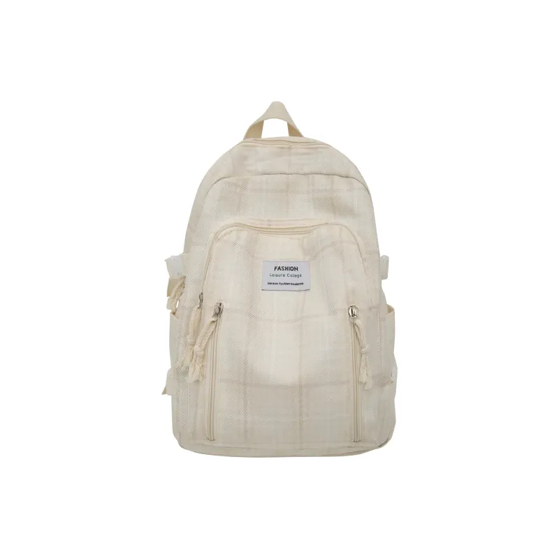 MOK Cotton Linen Blend Backpack Unisex Ecru/Gray/Black/Green-0