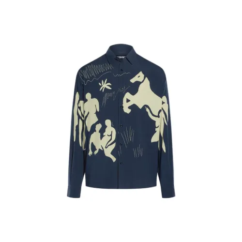 Jacquemus Shirts Men Print Horse Scene Navy