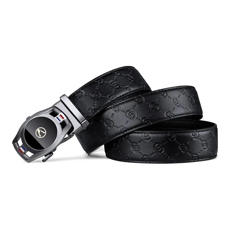 AUGTARLION Fashion Youth Business Commute Suit Trouser With Belt Cow Leather Leather Belts Men's Gunmetal 3.5cm-3