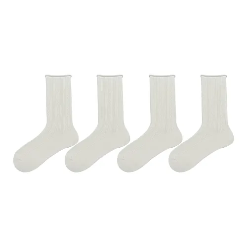 Evening Classroom Mid Calf Socks Women's 4 Pack White