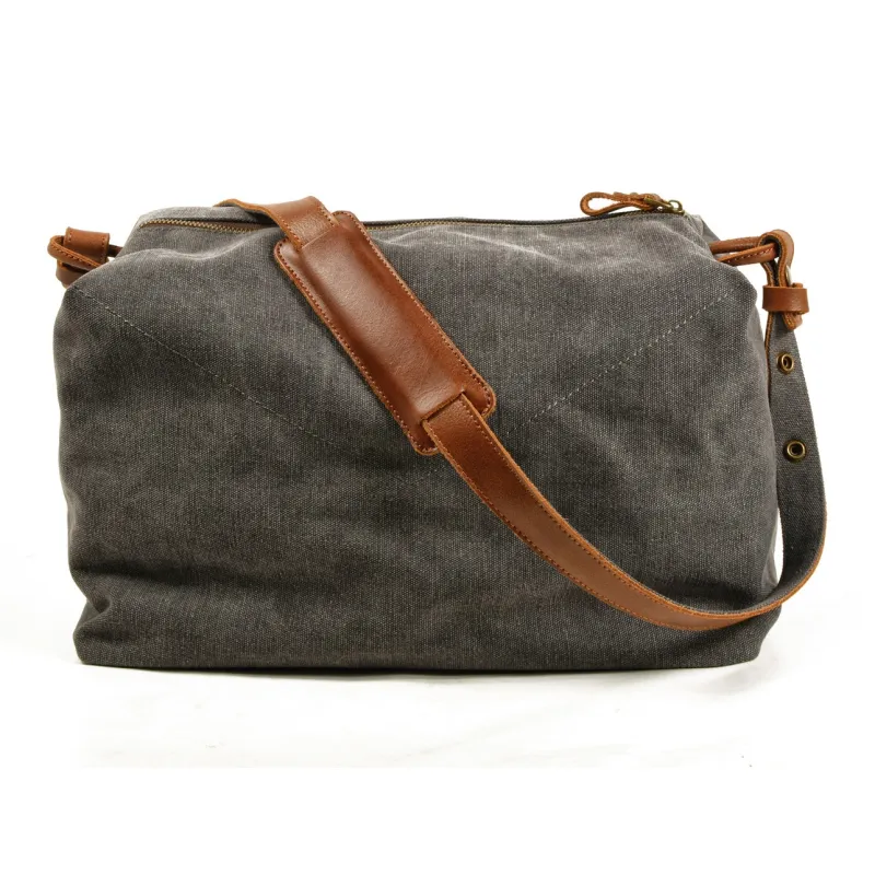 TTaG．baG Top Grain Cow Leather With Canvas Canvas Bag Shoulder Bags Regular Men's Khaki/Green/Dark Gray-3