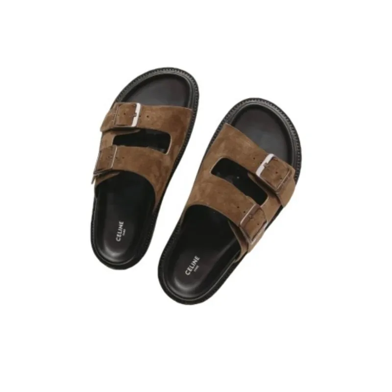 CELINE Slide Slippers Men's Brown-3
