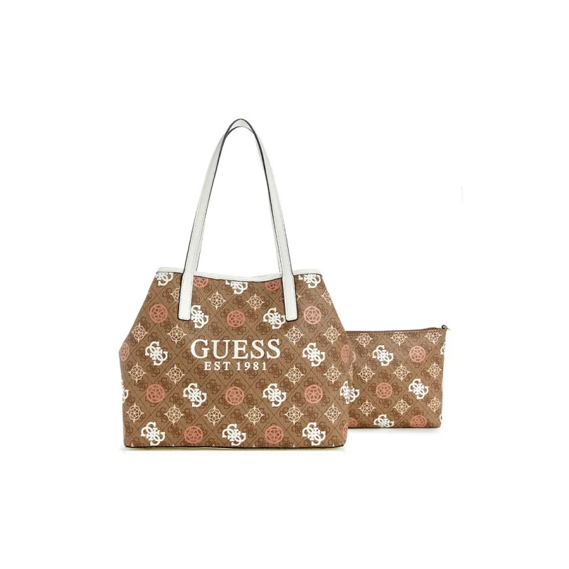 GUESS PU Tote Bag Shopping Bag Handbag Women's Beige Brown-1