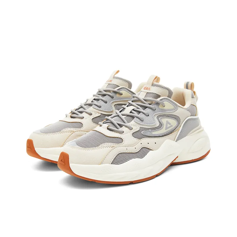 PEAK Taichi Puffy Shoes Cushioning Rebound Height Increasing Slip Resistant Low Top Casual Shoes Men's Yellow Gray-2