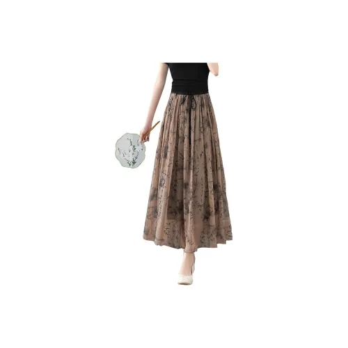 TOUCH Casual Long Skirts Women's Coffee Ground Green Leaf