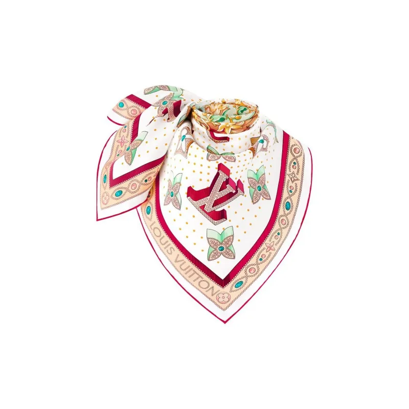 LOUIS VUITTON Mulberry Silk Silk Scarves Women's White-2