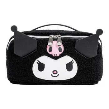 Sanrio Impressions Vanity Collaboration Faux Sherpa Fabric Makeup Bag Women's Black