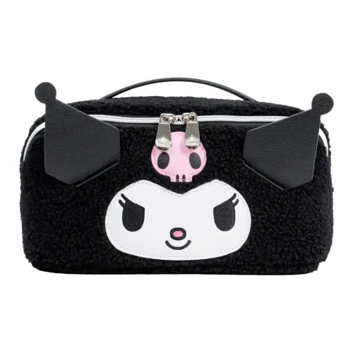 Sanrio Impressions Vanity Collaboration Faux Sherpa Fabric Makeup Bag Women's Black