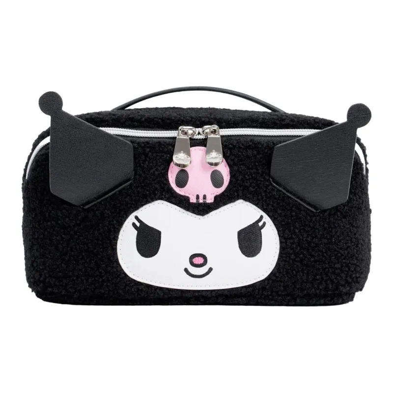 Sanrio Impressions Vanity Collaboration Faux Sherpa Fabric Makeup Bag Women's Black-0