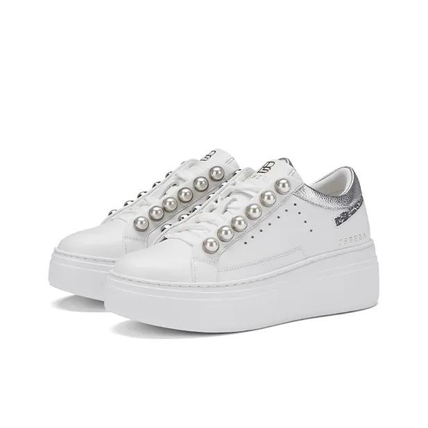 ZSBELLA Cushioning Height Increase Low Top Skateboard Shoes Women's White-2