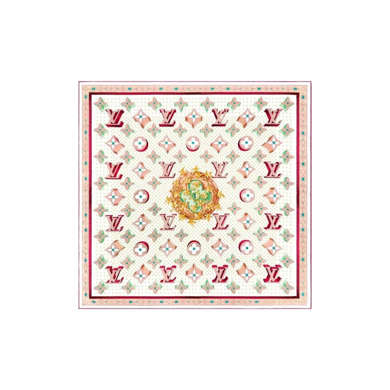 LOUIS VUITTON Mulberry Silk Silk Scarves Women's White-0