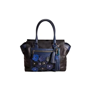 COACH Legacy Leather Tote Bag Shopping Bag Handbag Large Size Unisex Black & Navy