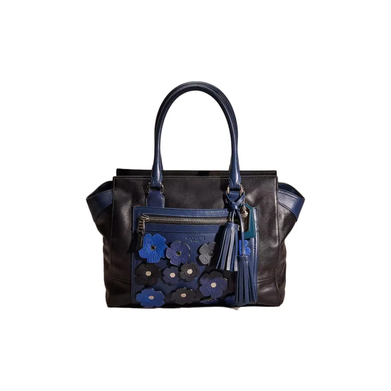 COACH Legacy Leather Tote Bag Shopping Bag Handbag Large Size Unisex Black & Navy-0