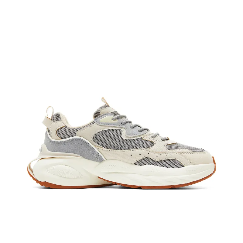 PEAK Taichi Puffy Shoes Cushioning Rebound Height Increasing Slip Resistant Low Top Casual Shoes Men's Yellow Gray-1