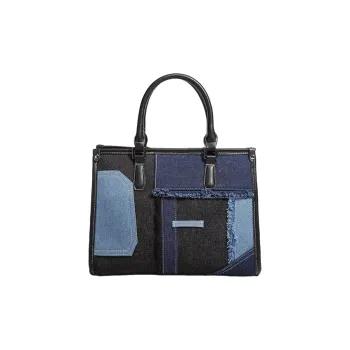 TTaG．baG Denim With PU Panel Shoulder Bag Regular Women's Black/Light Blue