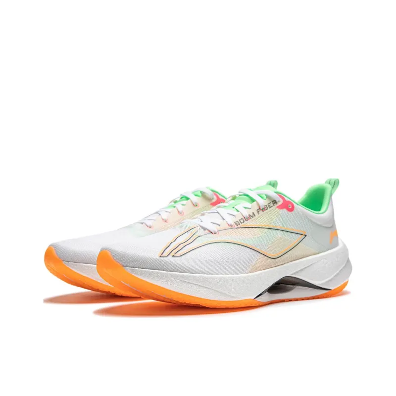 LiNing Super Light 21 Cushioned Wear Resistant Breathable Low Top Running Shoes Men's White Green Orange-2