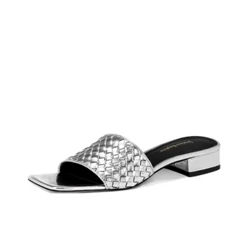 JESSICA SOPHIA Rubber Sole Woven Slip-Resistant Abrasion-Resistant Slide Slippers Women's Black