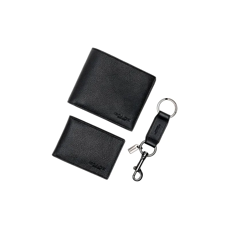 COACH 3 IN 1 Wallet Smooth Calf Leather Gift Set Wallets Mini Men's Black-2