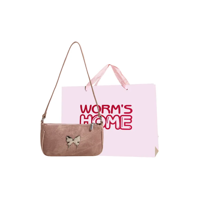 Worm's Home PU One Shoulder Handbag Crossbody Bag Women's Khaki/Black/Pink-7