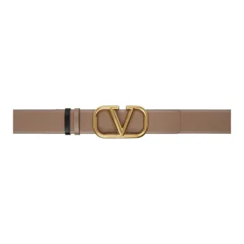 Valentino Logo Buckle Smooth Buckle Leather Belts Women's Beige 4CM