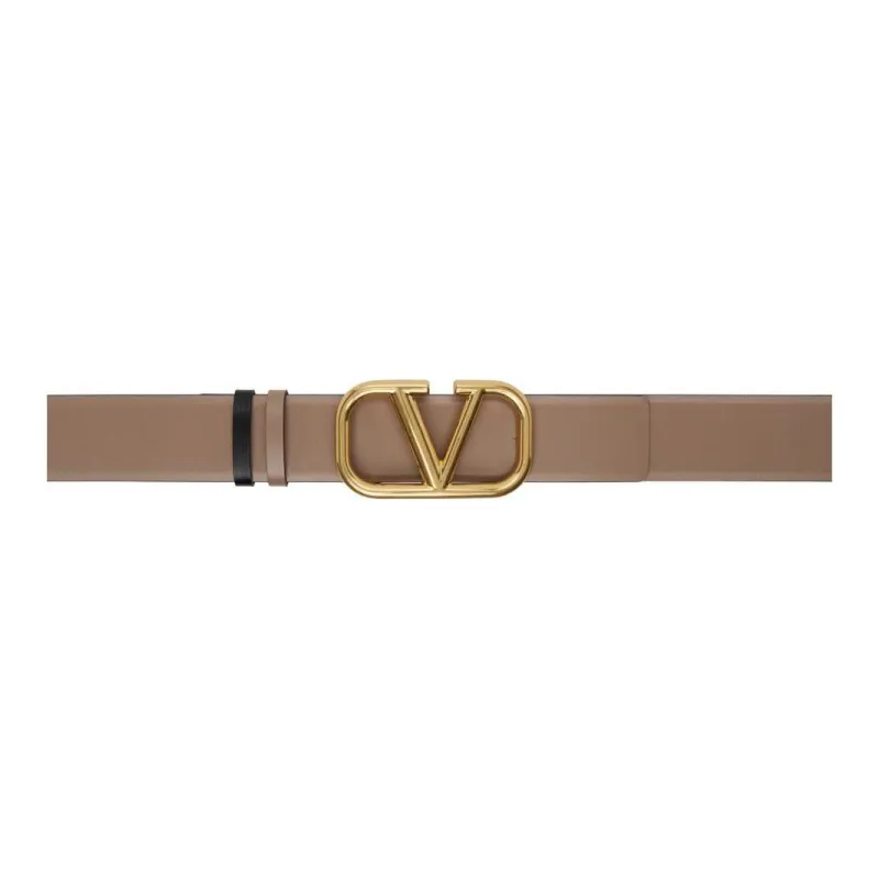 Valentino Logo Buckle Smooth Buckle Leather Belts Women's Beige 4CM-0