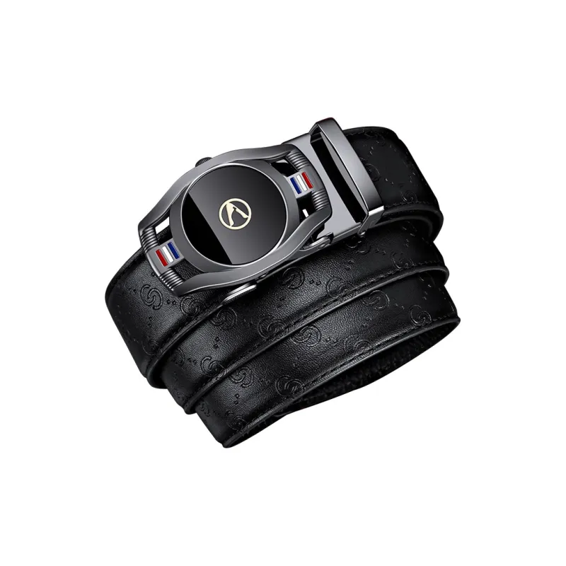 AUGTARLION Fashion Youth Business Commute Suit Trouser With Belt Cow Leather Leather Belts Men's Gunmetal 3.5cm-2