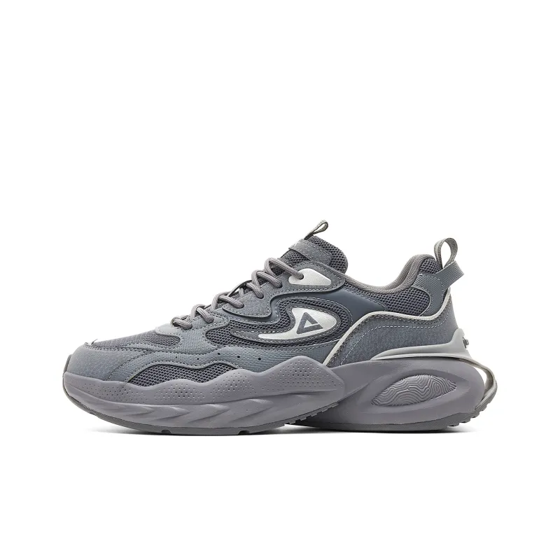 PEAK Taichi Puffy Shoes Cushioning Rebound Height Increasing Slip Resistant Low Top Casual Shoes Men's Paloma Gray-0
