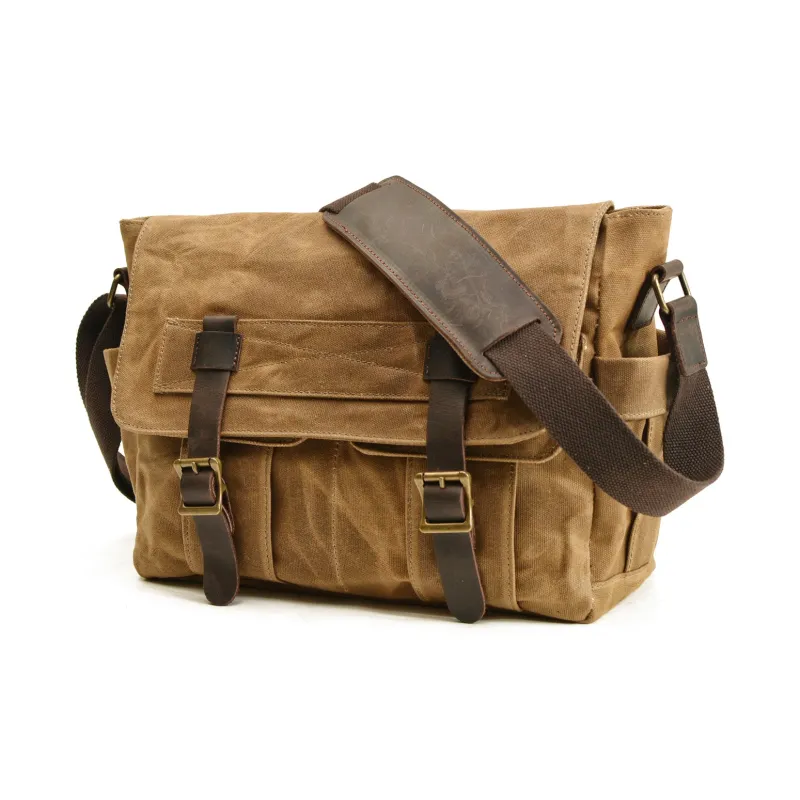 TTaG．baG Oilwax Canvas With Top Grain Cow Leather Canvas Bag Crossbody Bag Men's Khaki/Green/Black/Dark Gray-1