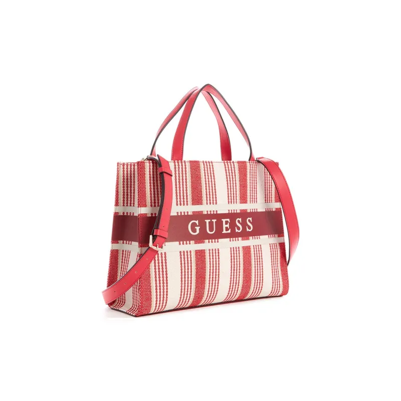 GUESS Cotton Tote Bag Shopping Bag Shoulder Bag Crossbody Bag Handbag Small Size Women's Red-1