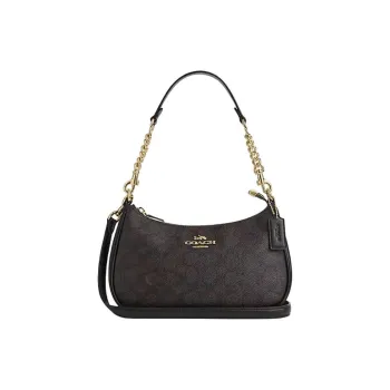 COACH Teri Artificial Leather With Recycled Leather Shoulder Bag Crossbody Bag Handbag Medium Size Women's Dark Brown
