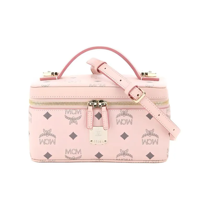 MCM Essential Visetos Origina Leather Makeup Box Style Box Bag, Handbag, Crossbody Bag, Shoulder Bag Women's Soft Pink-0