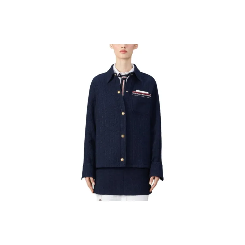 THOM BROWNE RWB Striped Tweed Button Up Blazer-2