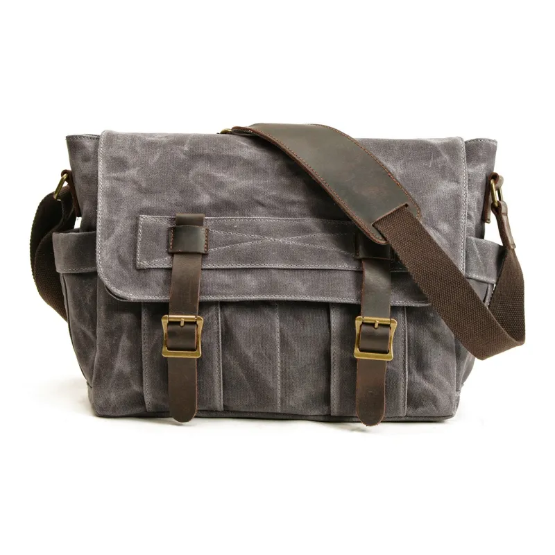 TTaG．baG Oilwax Canvas With Top Grain Cow Leather Canvas Bag Crossbody Bag Men's Khaki/Green/Black/Dark Gray-8