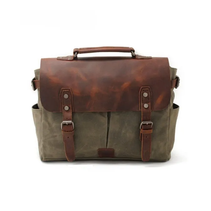 TTaG．baG Leather With Batik Canvas Bag, Crossbody Handbag Regular Men's Khaki/Black/Dark Gray/Army Green-12