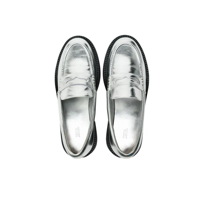 ZARA Loafers 3cm Women's Silver-5