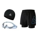 Black Blue+White/Blue+Swimming Cap-Three-Piece Set